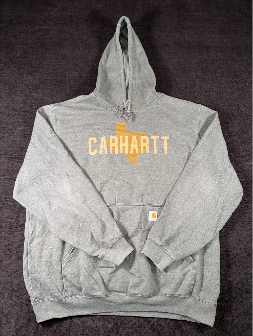 Carhartt XL Loose Fit Gray Hoodie with Texas Logo Print